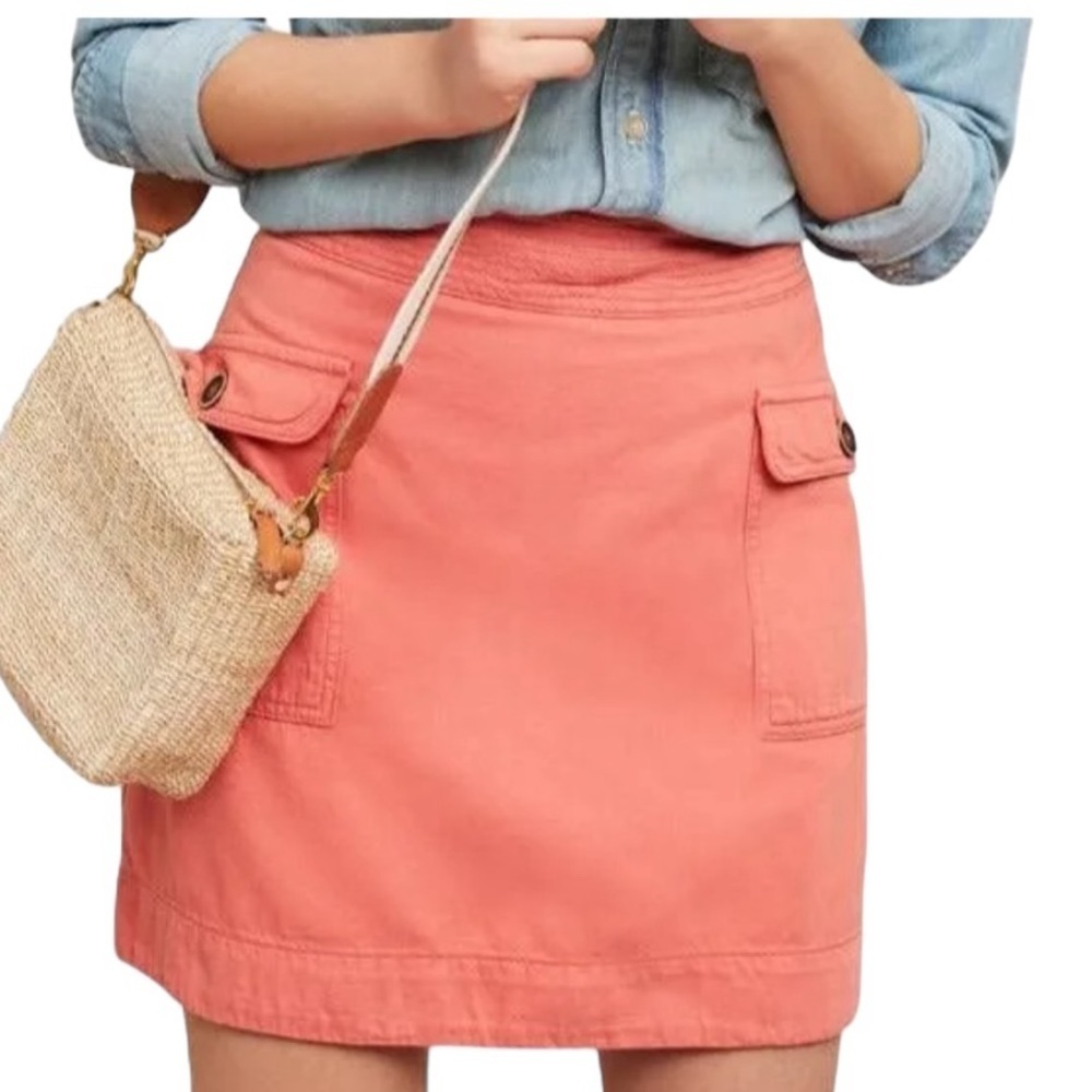 Anthropologie Skirt Womens 6 Pink Mini Cotton Linen Flap Pocket Utility NWT